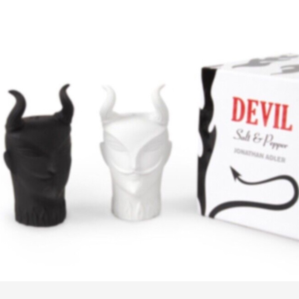 Jonathan Adler Devil Black & White Salt Pepper Shakers